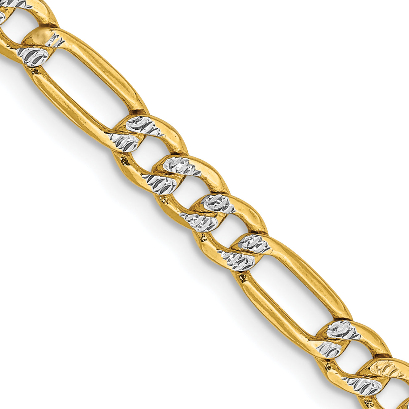 14k 3.9mm Semi-solid with Rhodium PavÃ© Figaro Chain