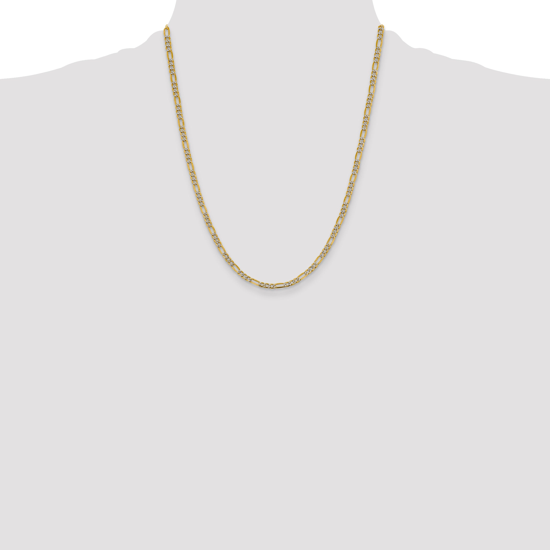 14k 3.9mm Semi-solid with Rhodium PavÃ© Figaro Chain