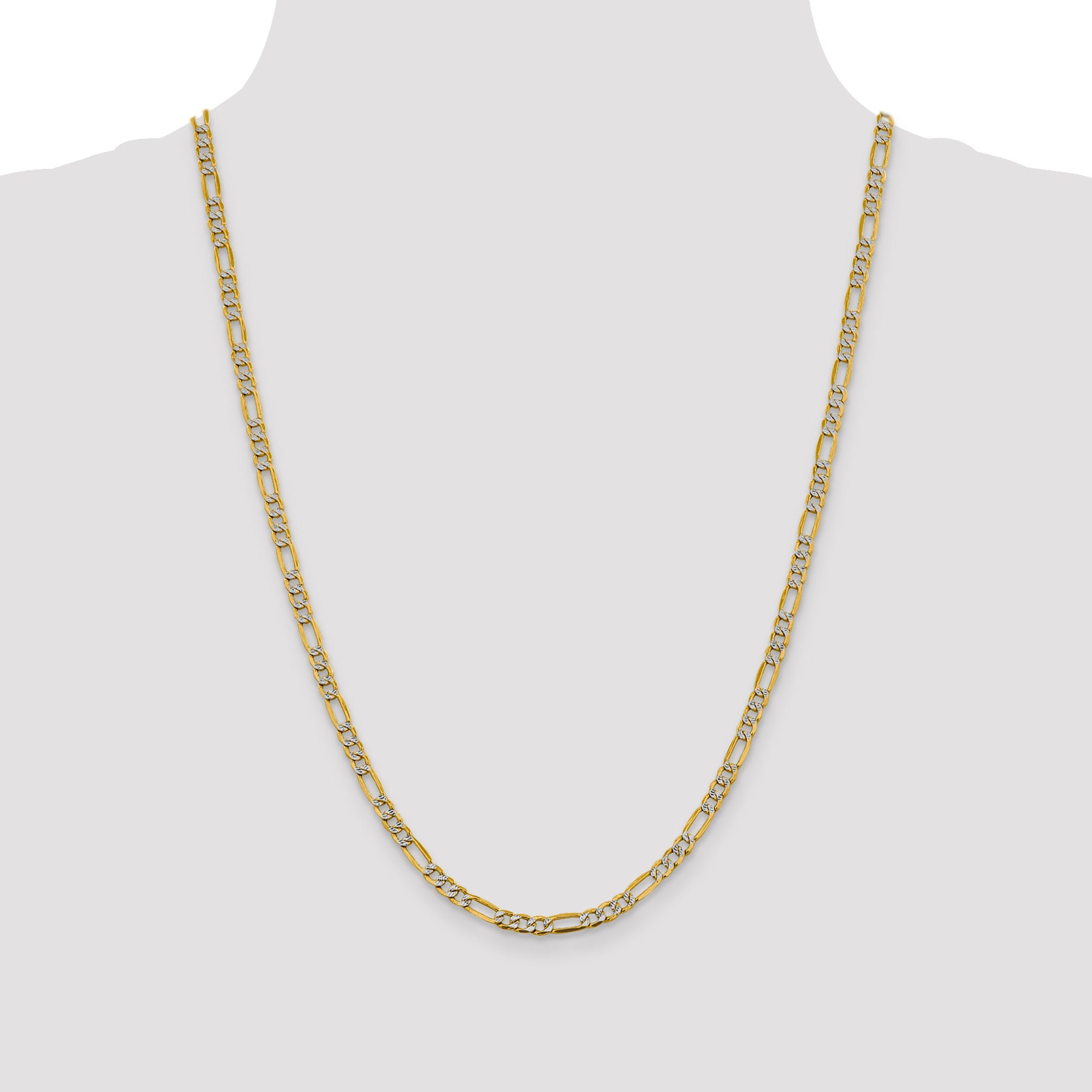 14k 3.9mm Semi-solid with Rhodium PavÃ© Figaro Chain