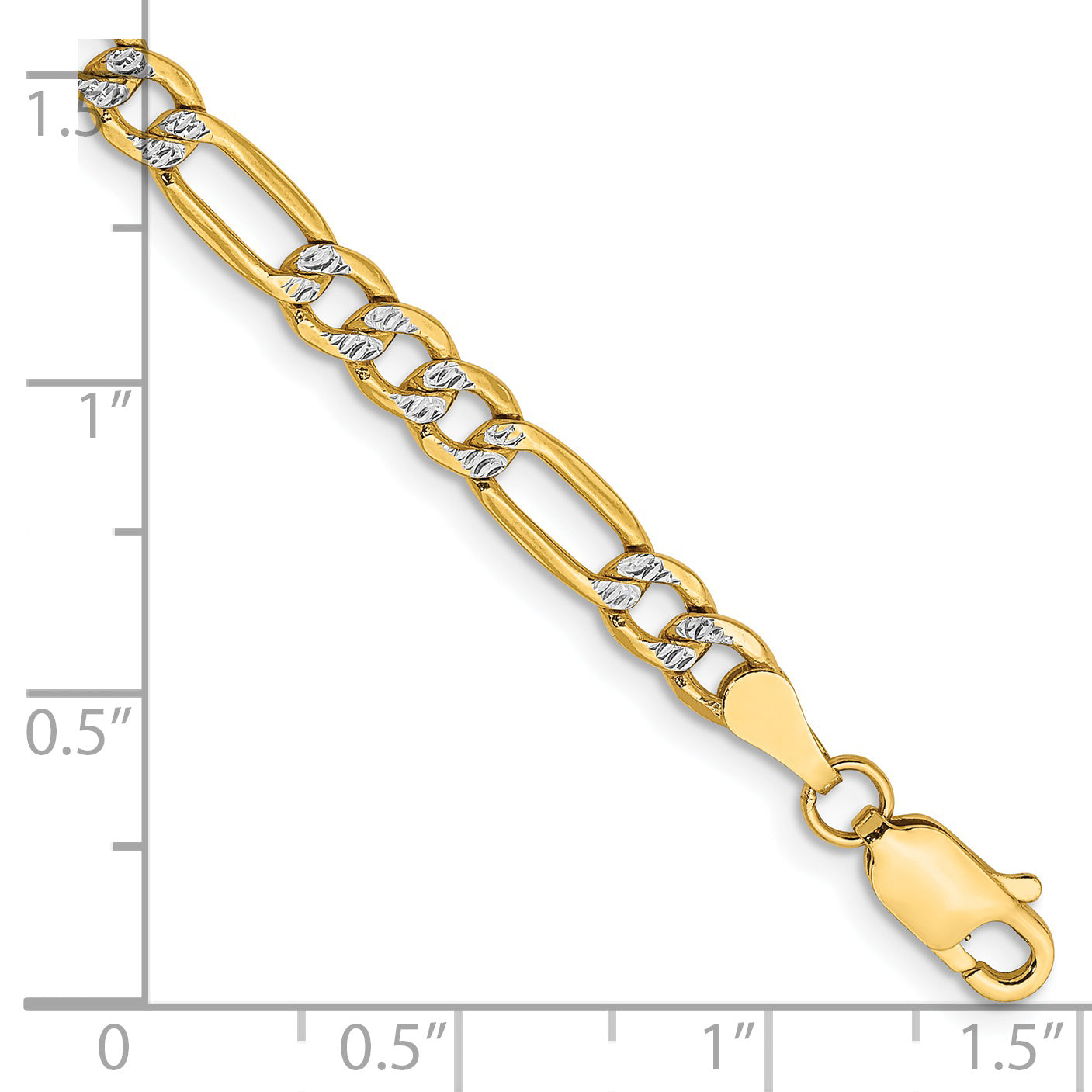 14k 3.9mm Semi-solid with Rhodium PavÃ© Figaro Chain