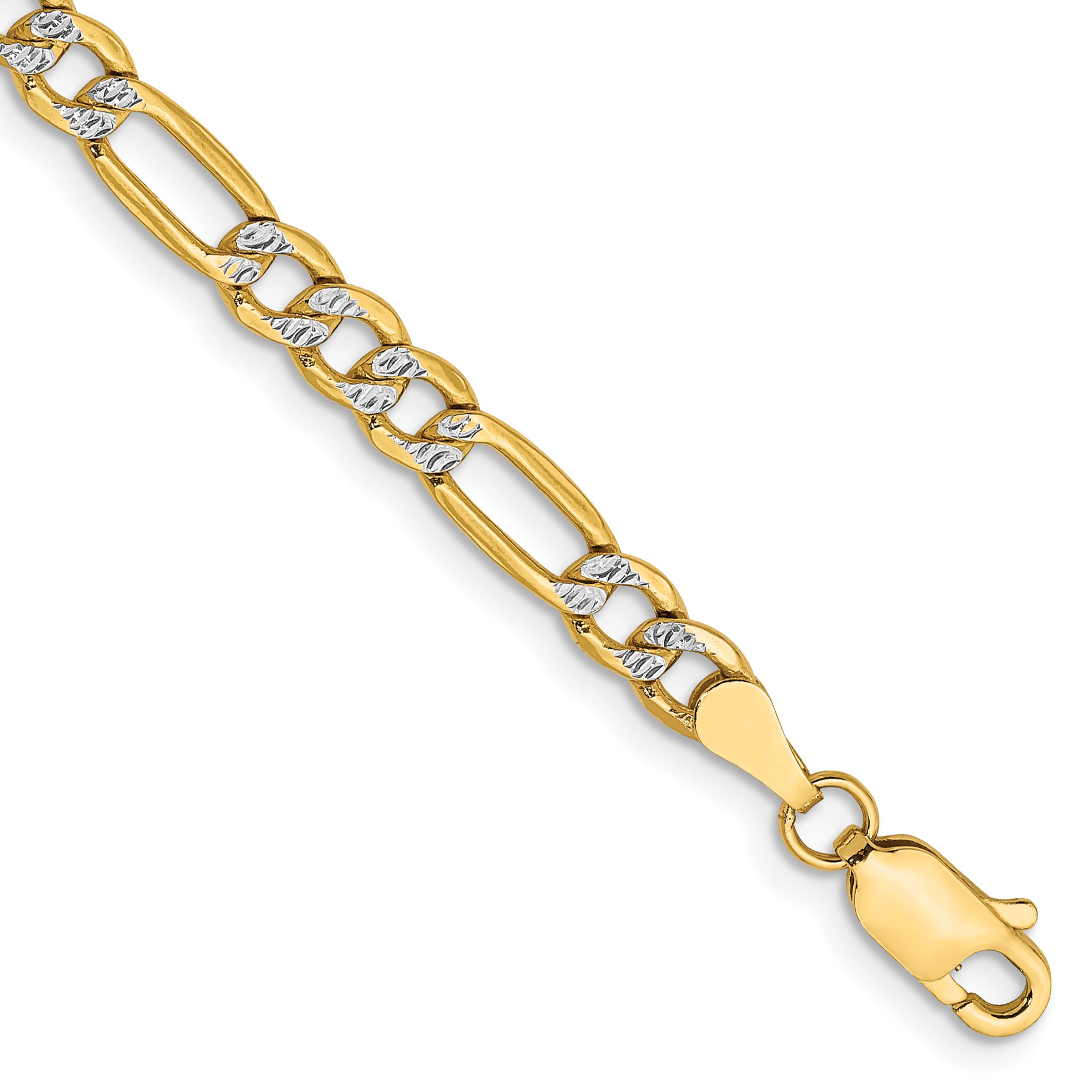 14k 3.9mm Semi-solid with Rhodium PavÃ© Figaro Chain