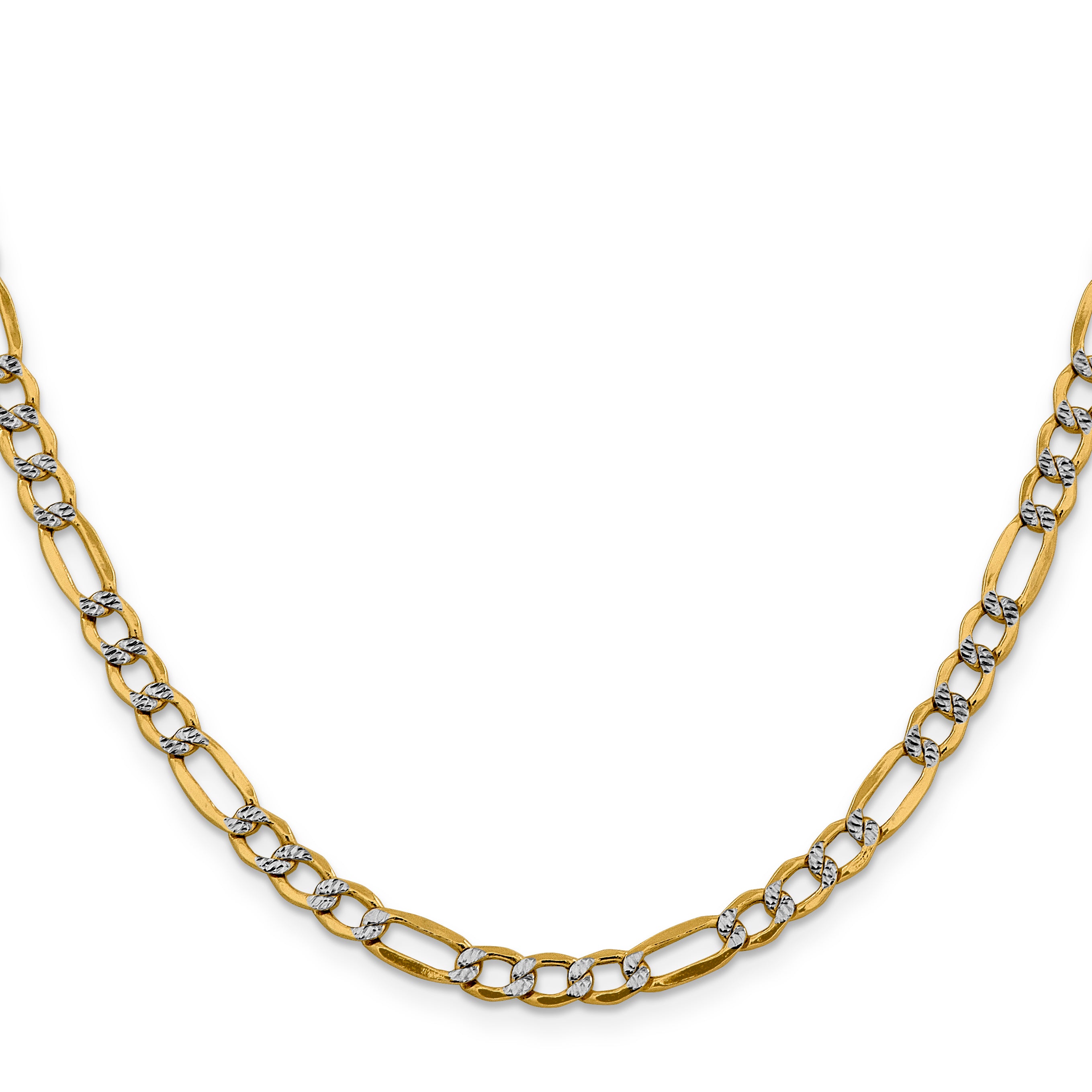 14k 5.25mm Semi-solid with Rhodium PavÃ© Figaro Chain