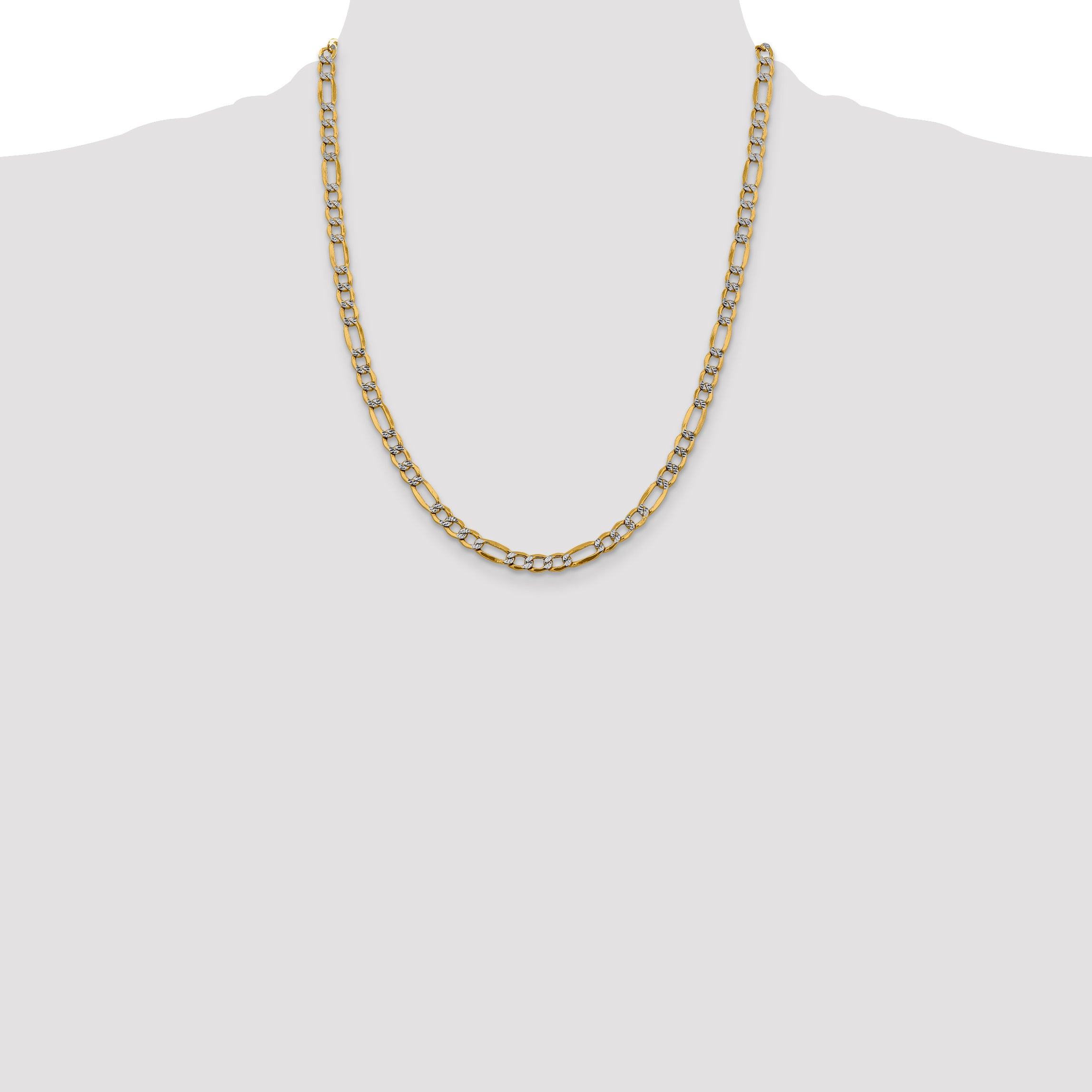 14k 5.25mm Semi-solid with Rhodium PavÃ© Figaro Chain