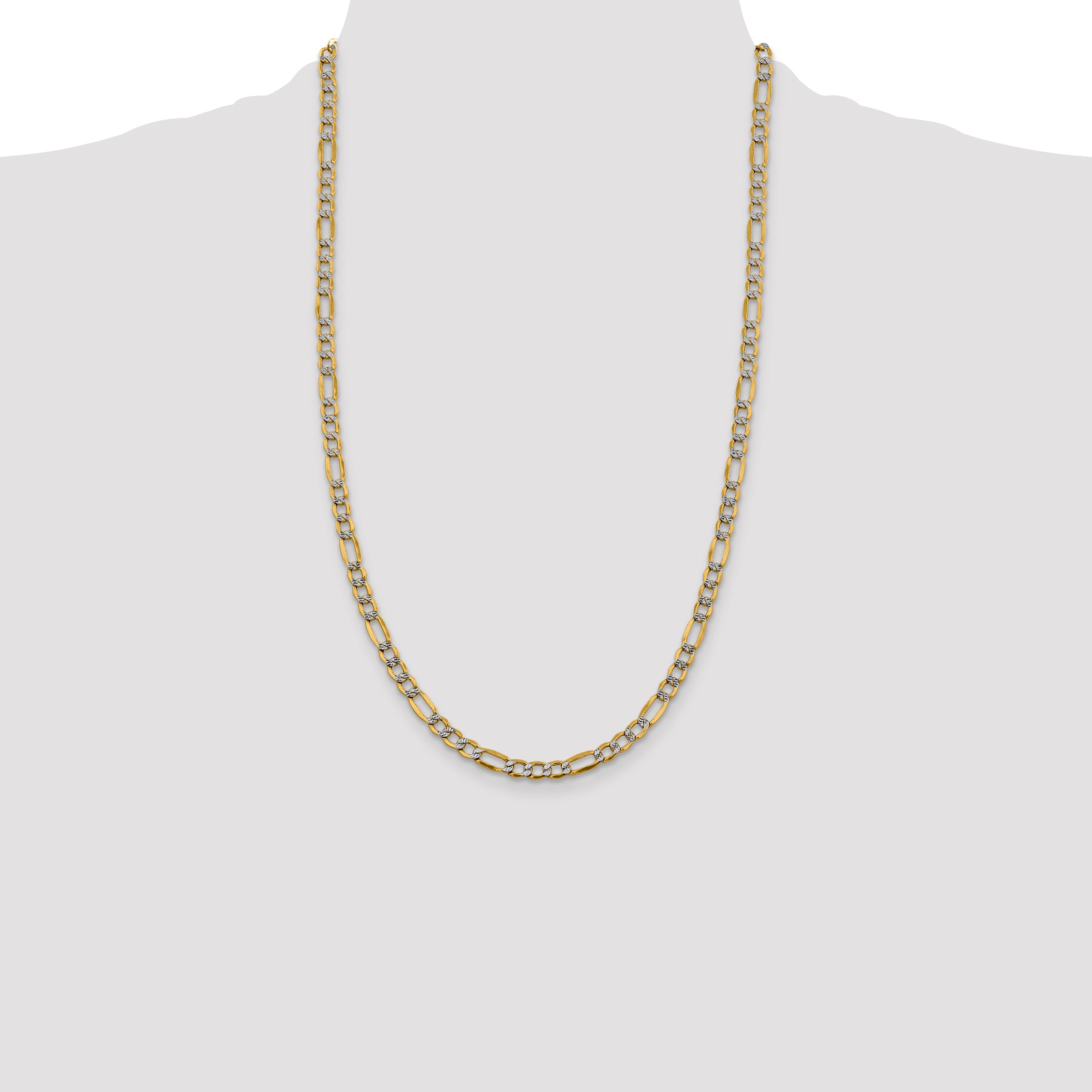 14k 5.25mm Semi-solid with Rhodium PavÃ© Figaro Chain