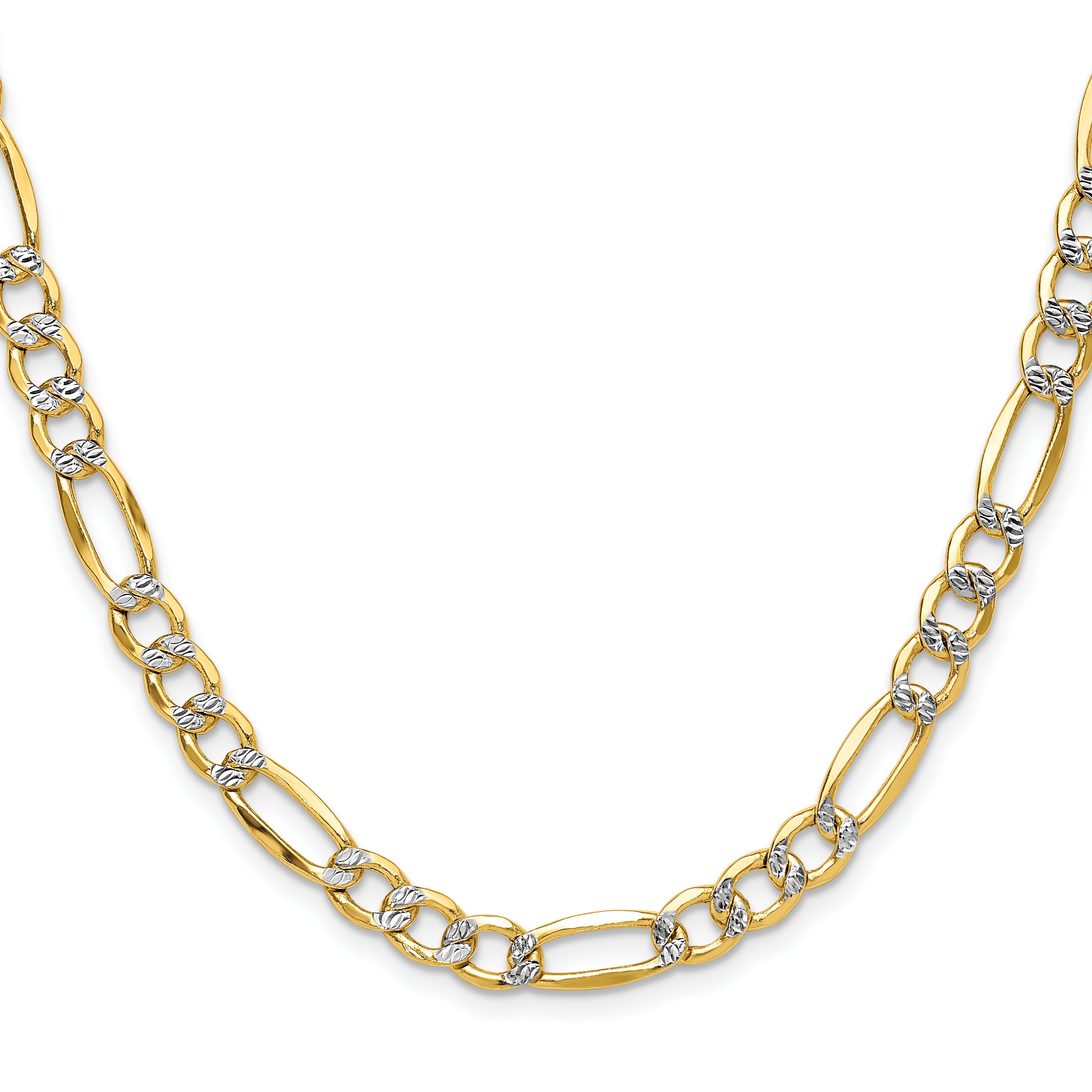 14k 6.5mm Semi-solid with Rhodium PavÃ© Figaro Chain