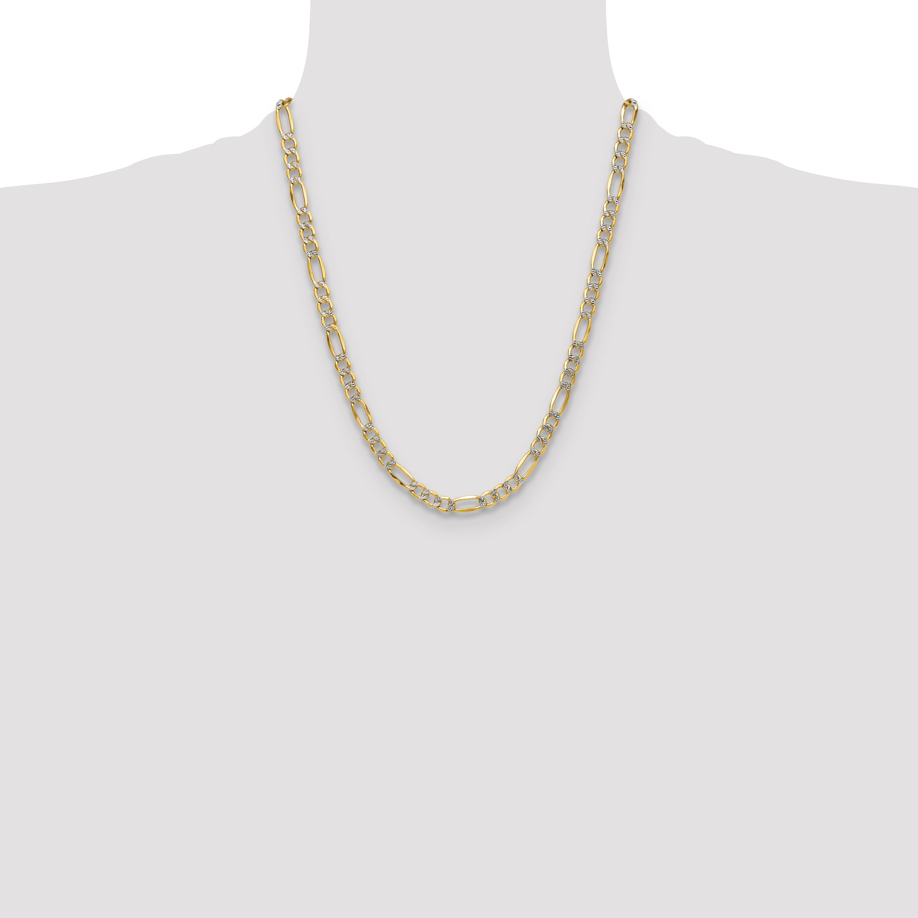 14k 6.5mm Semi-solid with Rhodium PavÃ© Figaro Chain