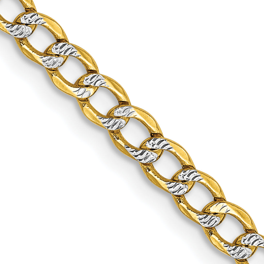 14k 3.4mm Semi-solid with Rhodium PavÃ© Curb Chain