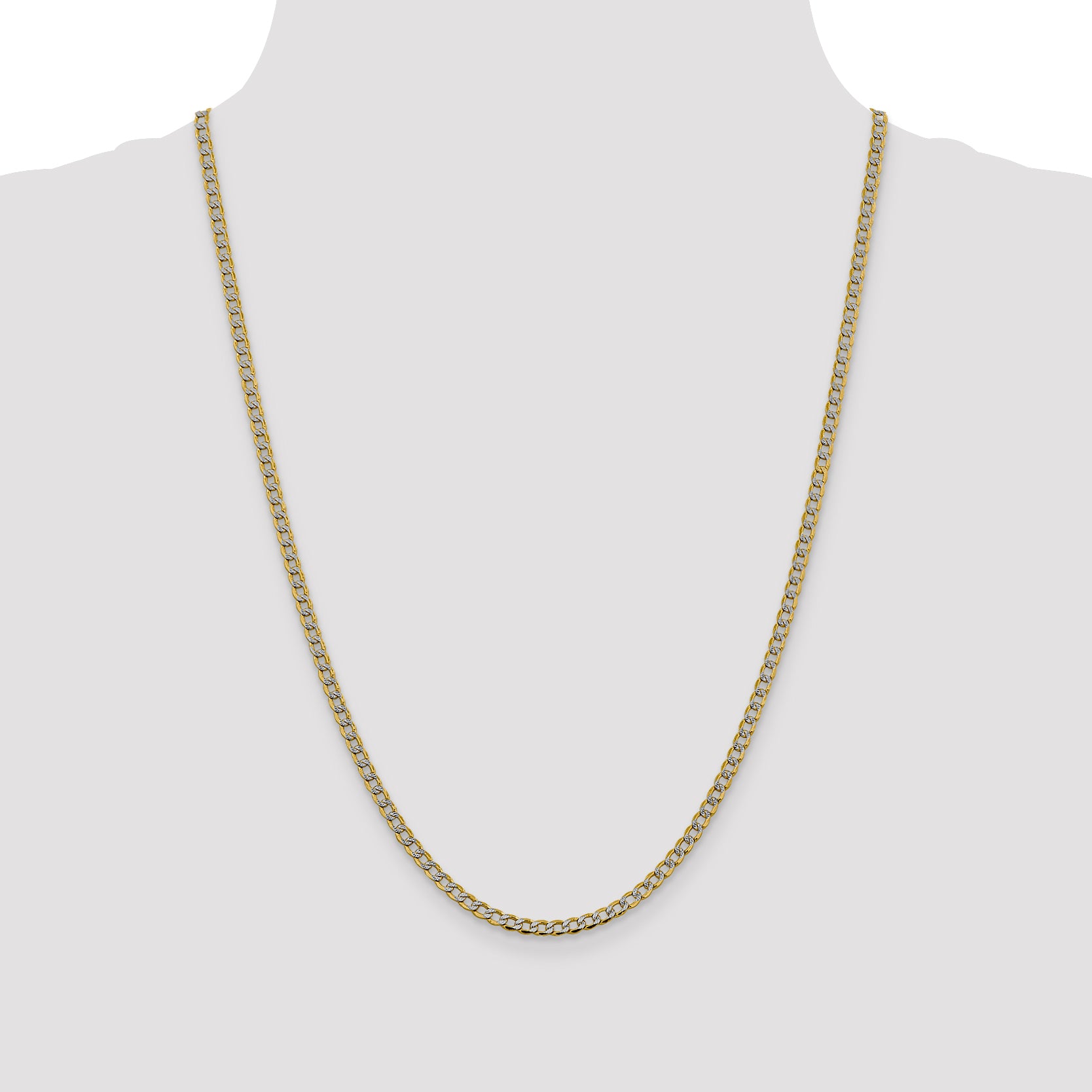 14k 3.4mm Semi-solid with Rhodium PavÃ© Curb Chain