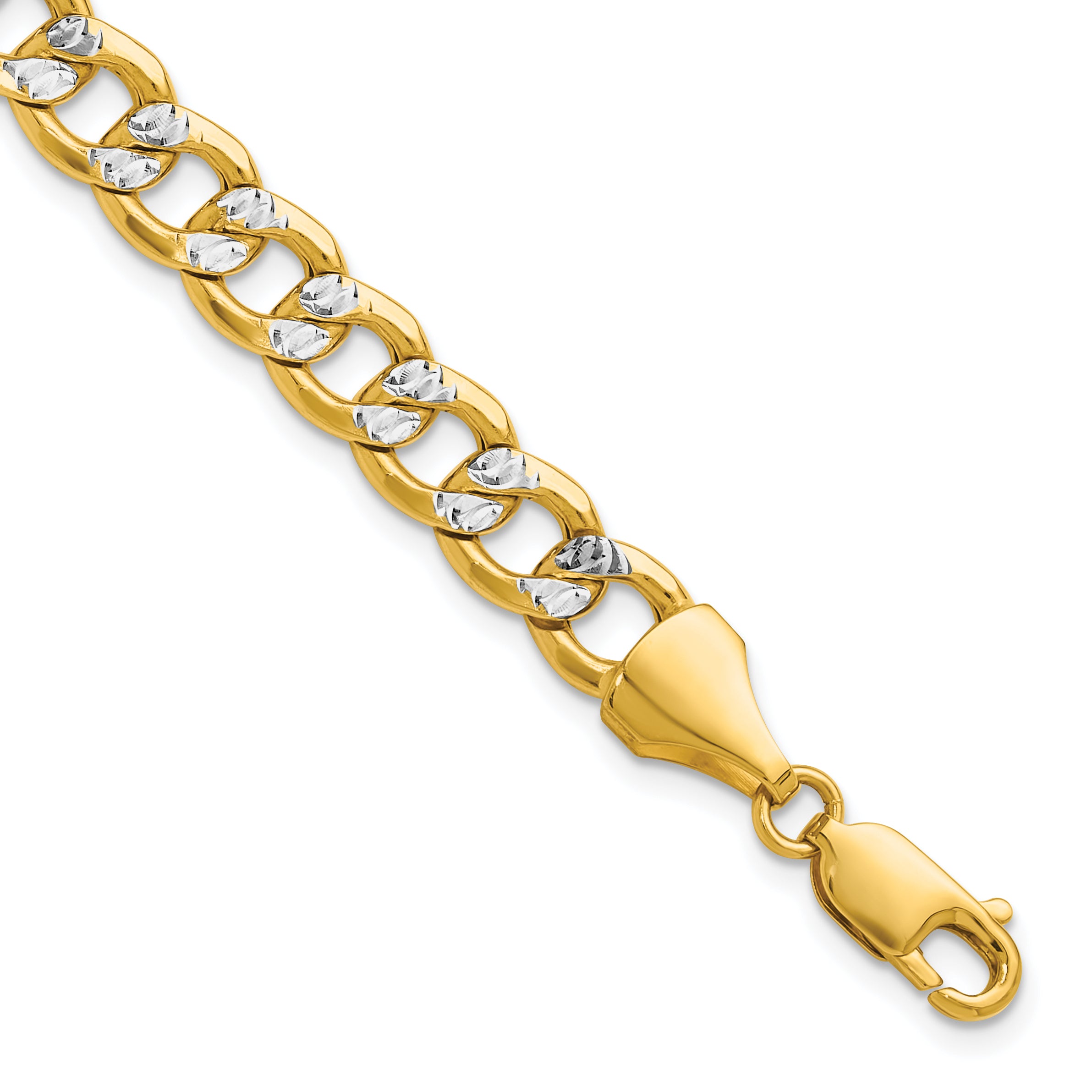 14k 7.75mm Semi-solid with Rhodium PavÃ© Curb Chain