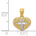 14k w/Rhodium Cross in Heart Pendant