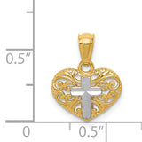 14k w/Rhodium Cross in Heart Pendant