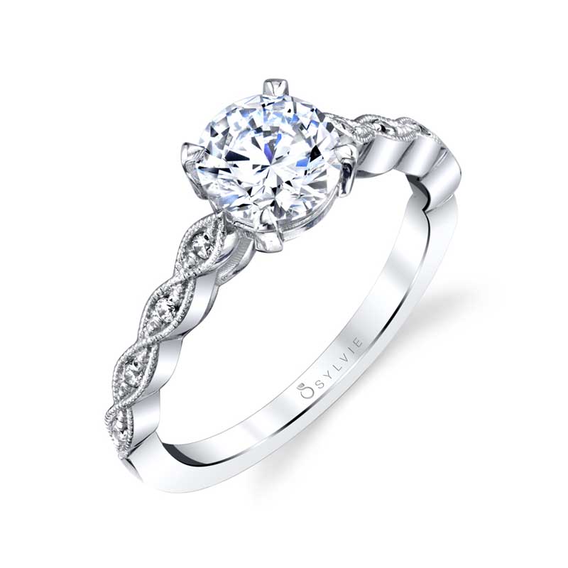 Round Cut Unique Engagement Ring - Elena