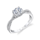 Spiral Engagement Ring with Hidden Halo