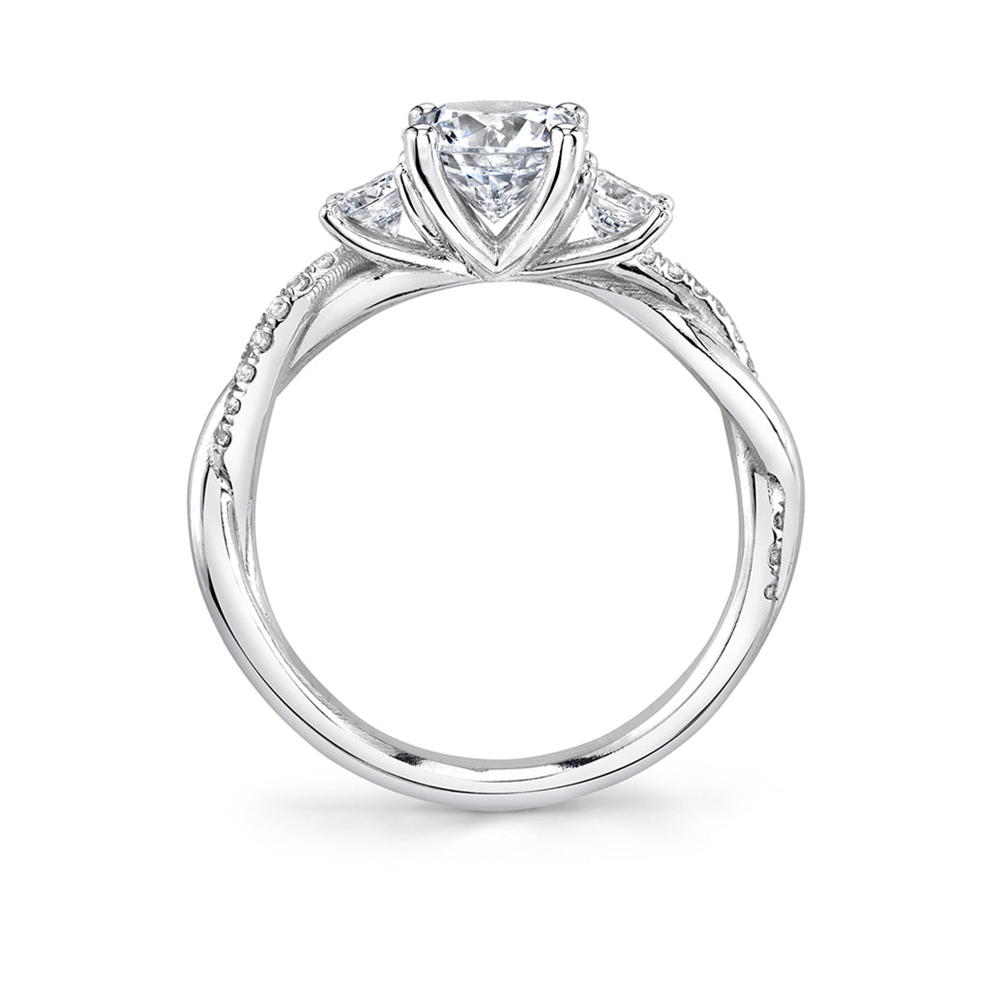 Princess Cut Three Stone Spiral Engagement Ring - Evangeline