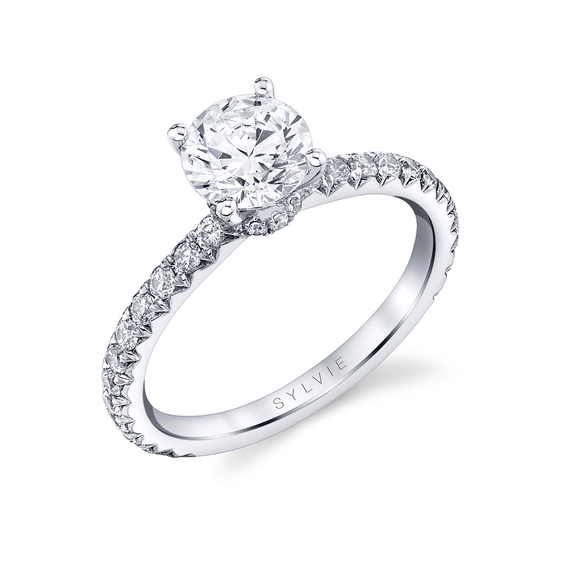Round Cut Classic Hidden Halo Collar Engagement Ring - Nova