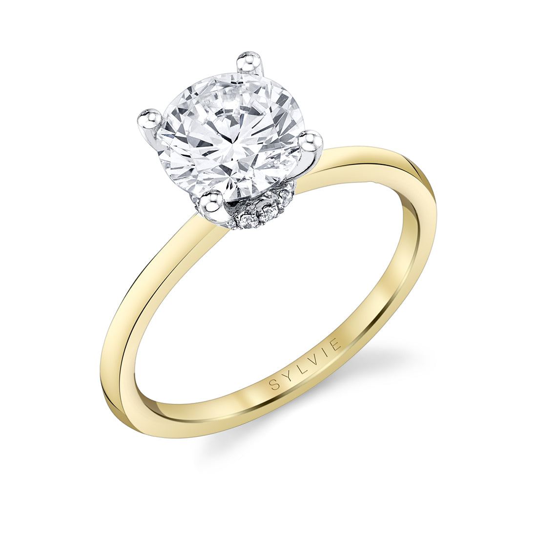 Round Cut Solitaire Hidden Halo Collar Engagement Ring - Nova