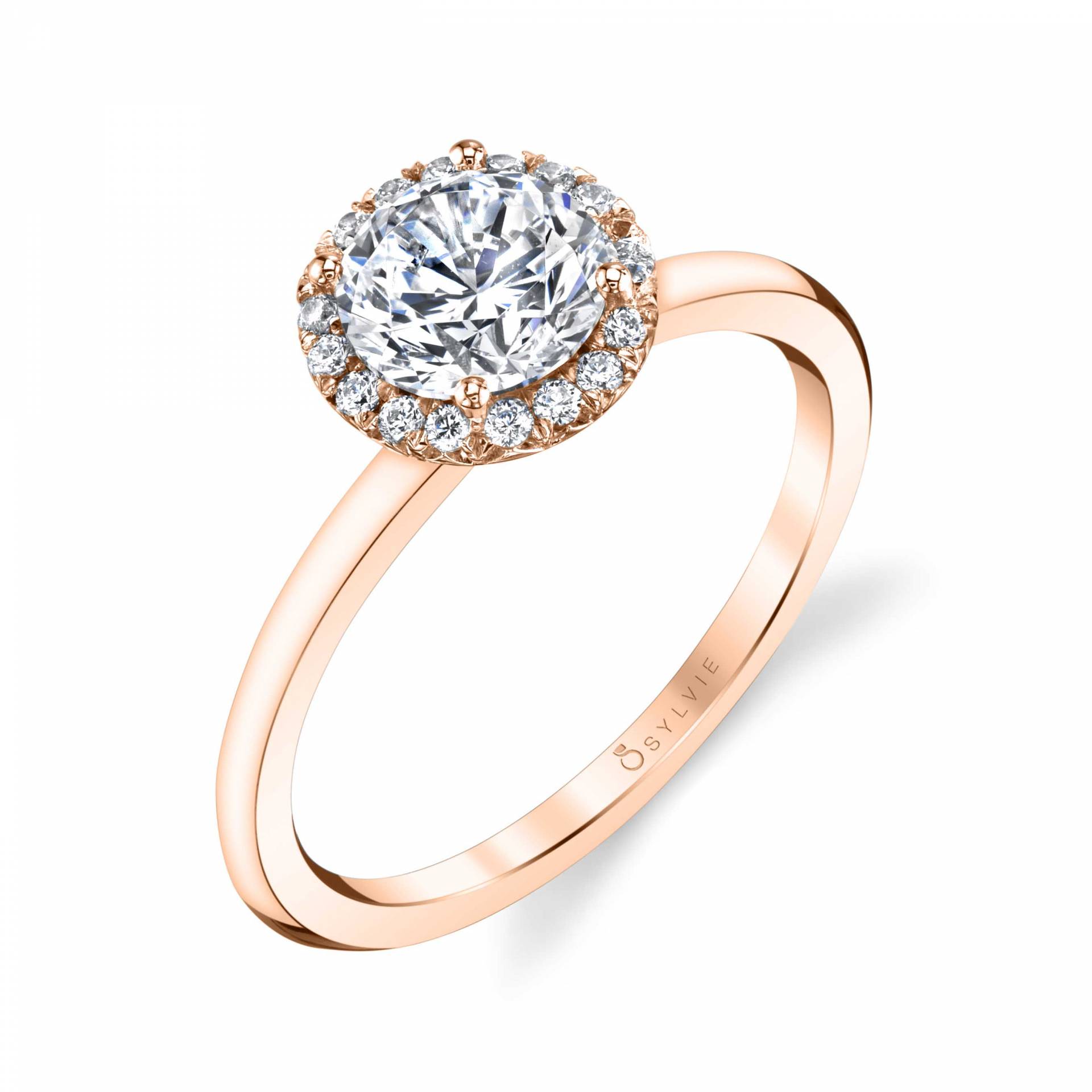 Round Cut Solitaire Halo Engagement Ring - Elsie