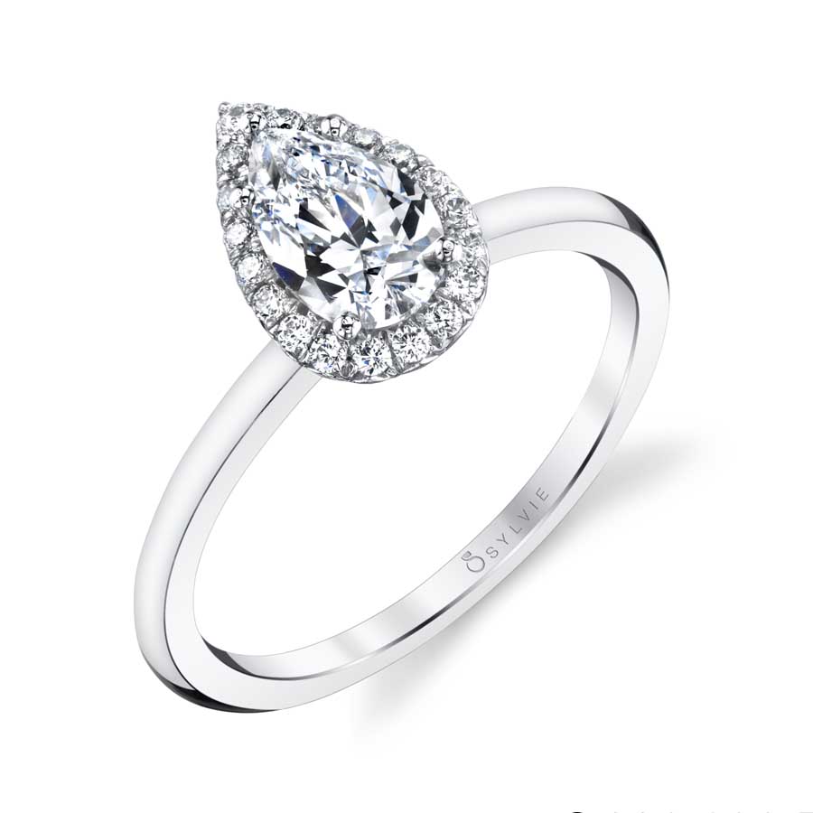 Pear Shaped Solitaire Halo Engagement Ring - Elsie