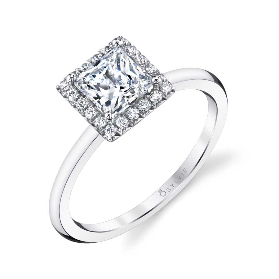 Princess Cut Solitaire Halo Engagement Ring - Elsie