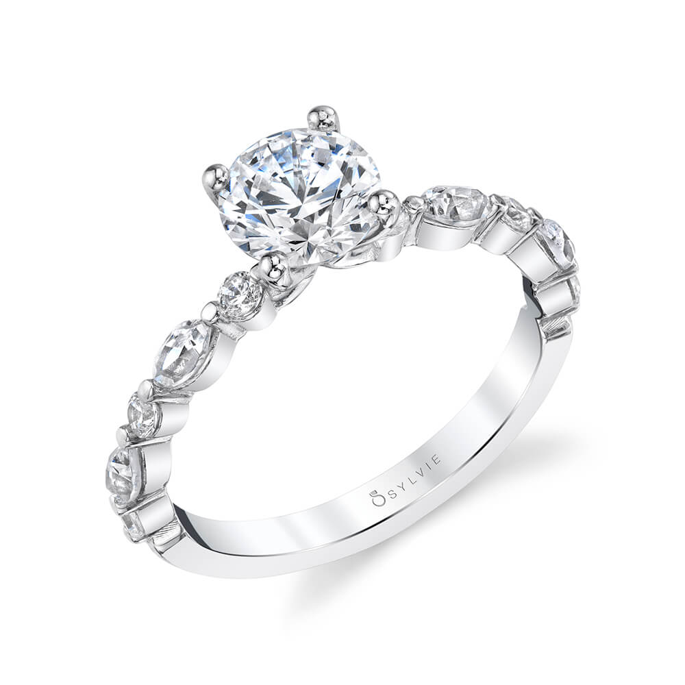 Round Cut Alternating Engagement Ring - Felicity