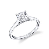 Diamond Bridge Accent Round Cut Solitaire Engagement Ring - Leslie