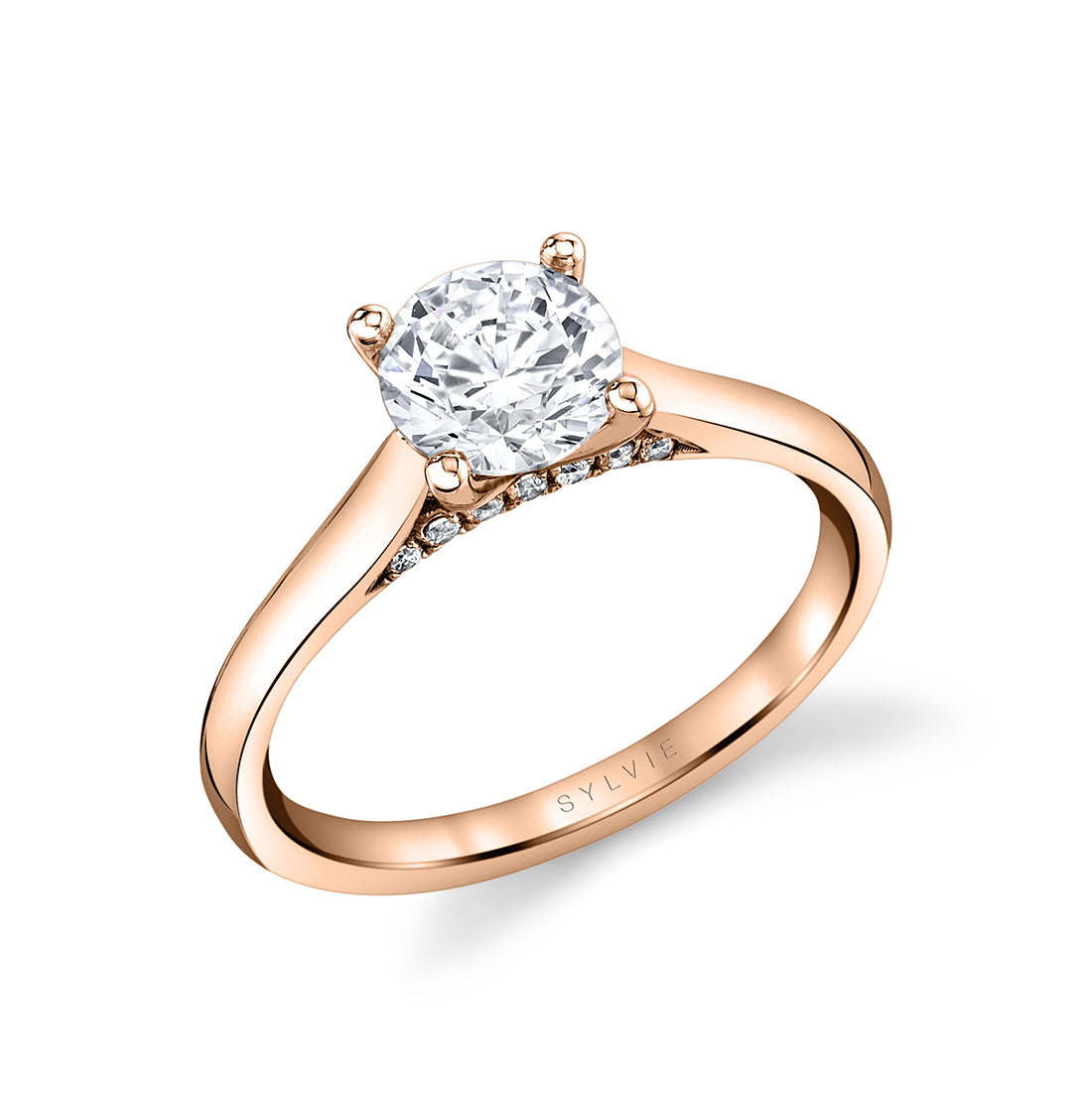 Diamond Bridge Accent Round Cut Solitaire Engagement Ring - Leslie