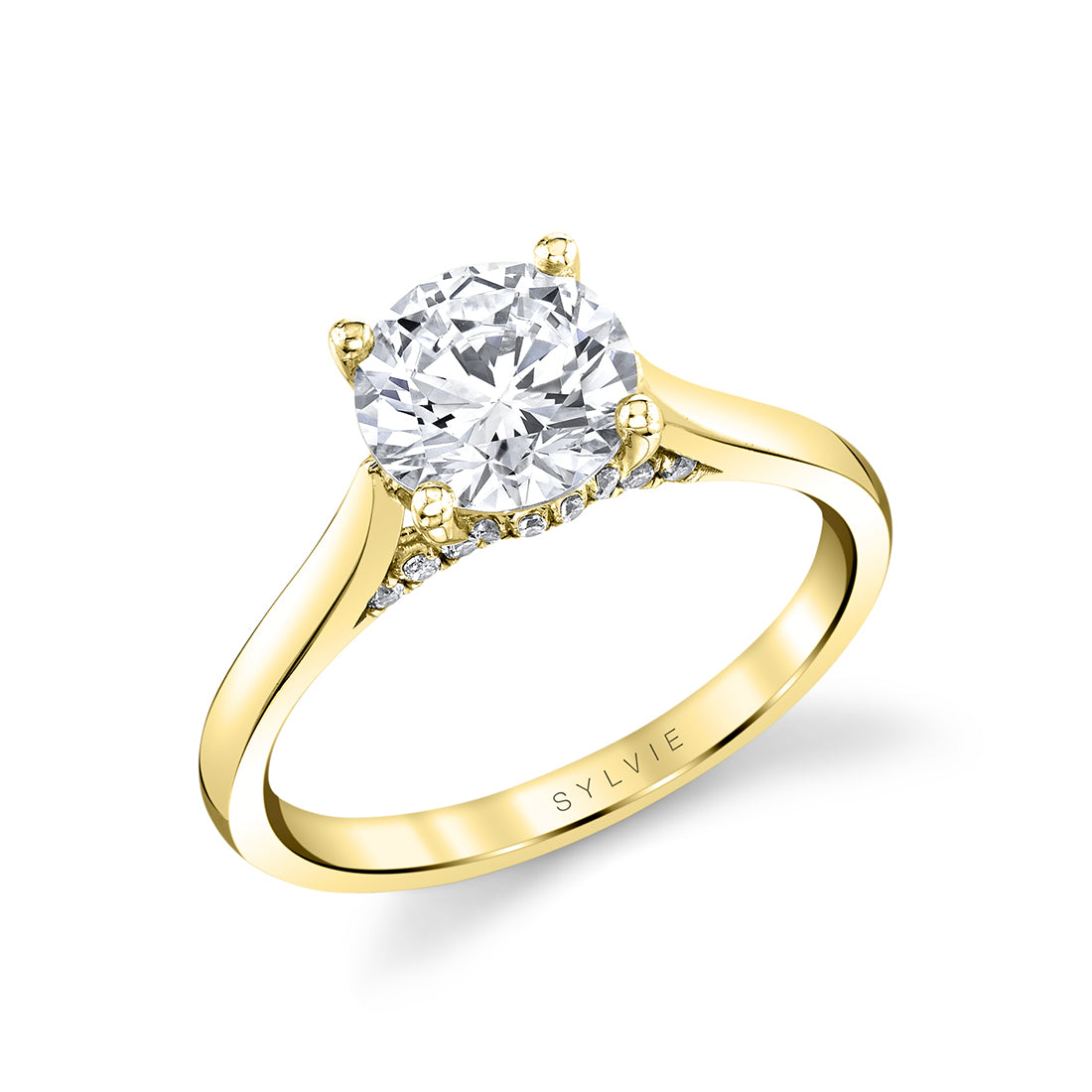 Diamond Bridge Accent Hidden Halo Round Cut Engagement Ring - Lisa