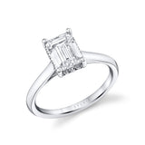 Emerald Cut Solitaire Hidden Halo Engagement Ring - Elliott
