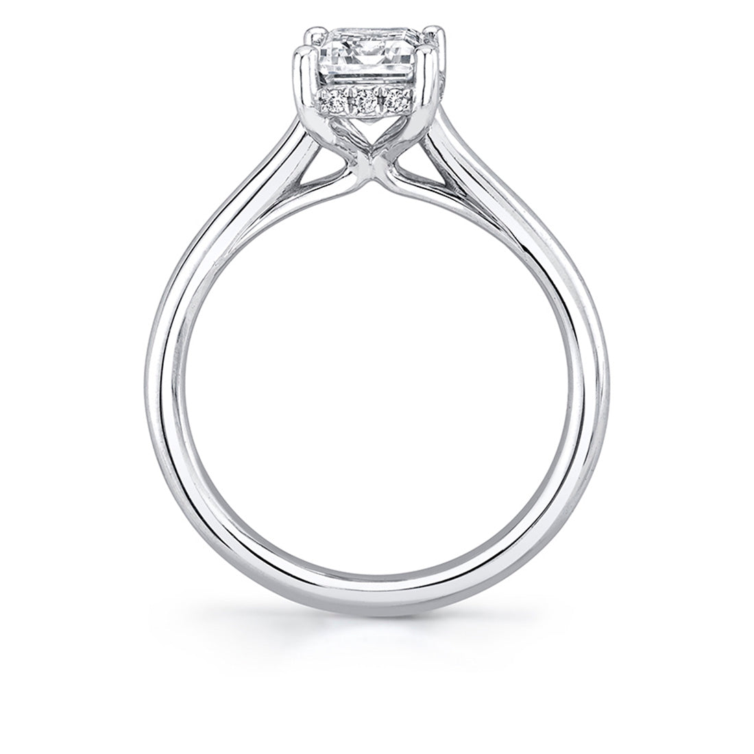 Emerald Cut Solitaire Hidden Halo Engagement Ring - Elliott
