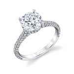 Round Cut Hidden Halo Pave Engagement Ring - Riley