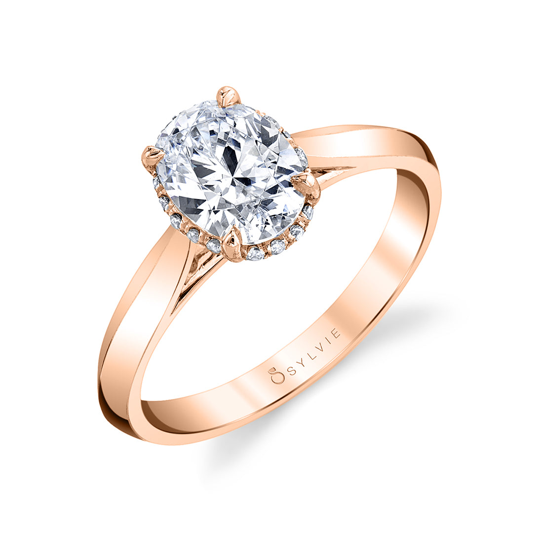 Unique Hidden Halo Oval Engagement Ring - Fae