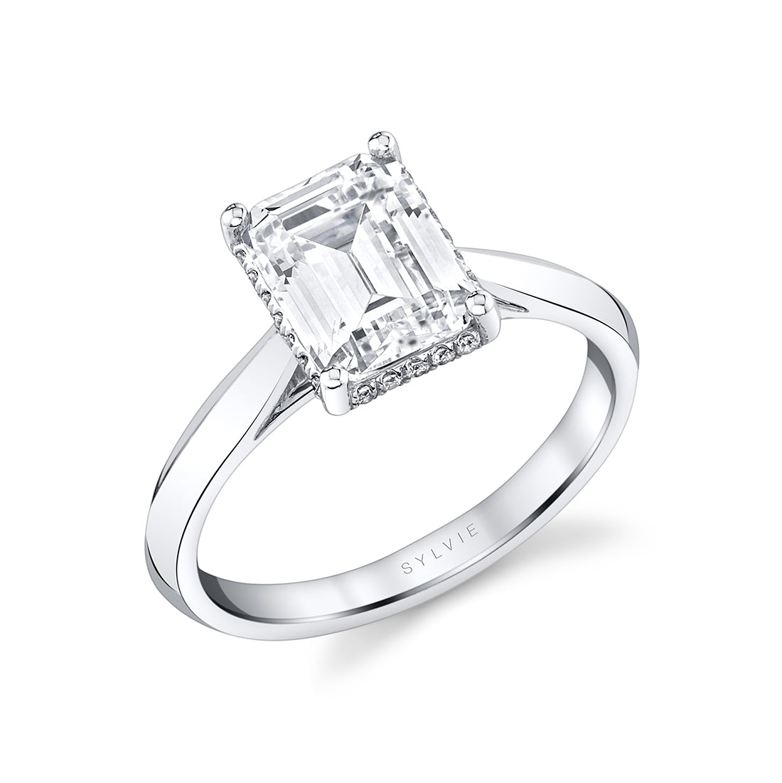 Emerald Cut Engagement Ring with Hidden Halo - Fae
