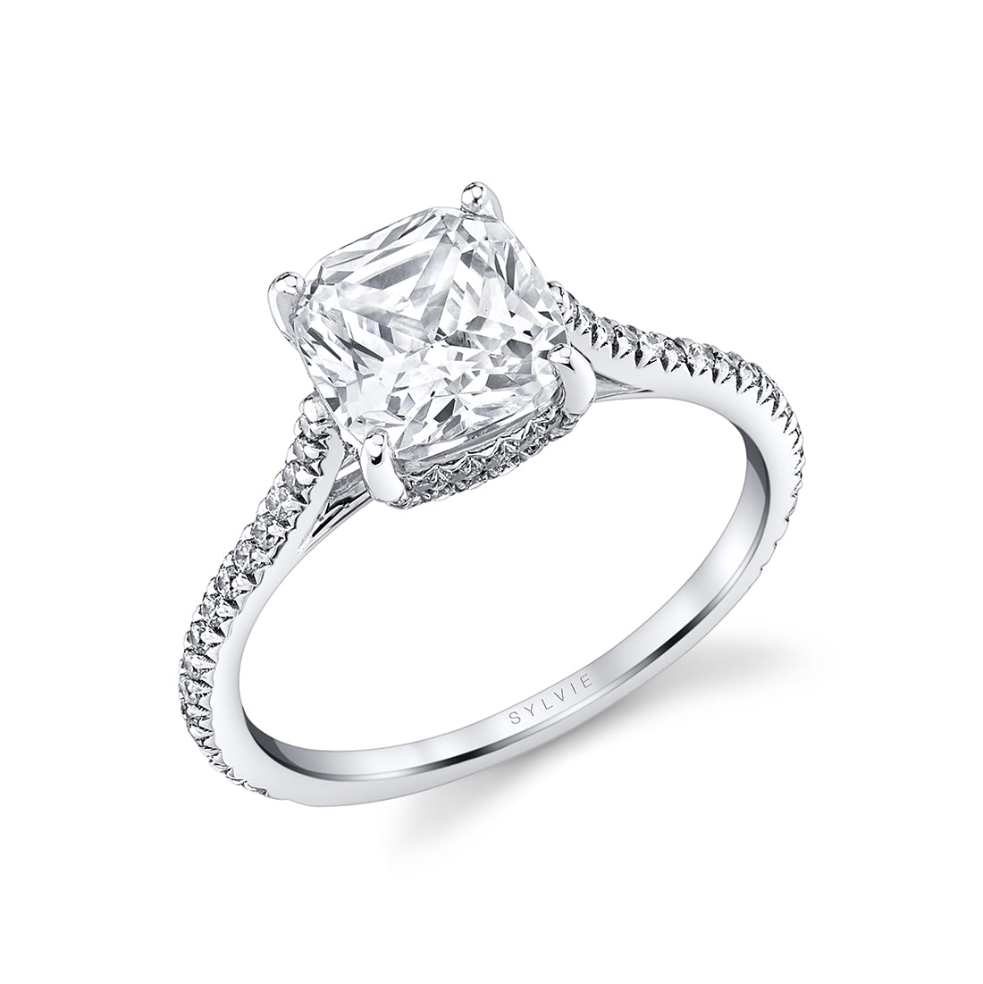 Cushion Cut Classic Hidden Halo Engagement Ring - Steffi