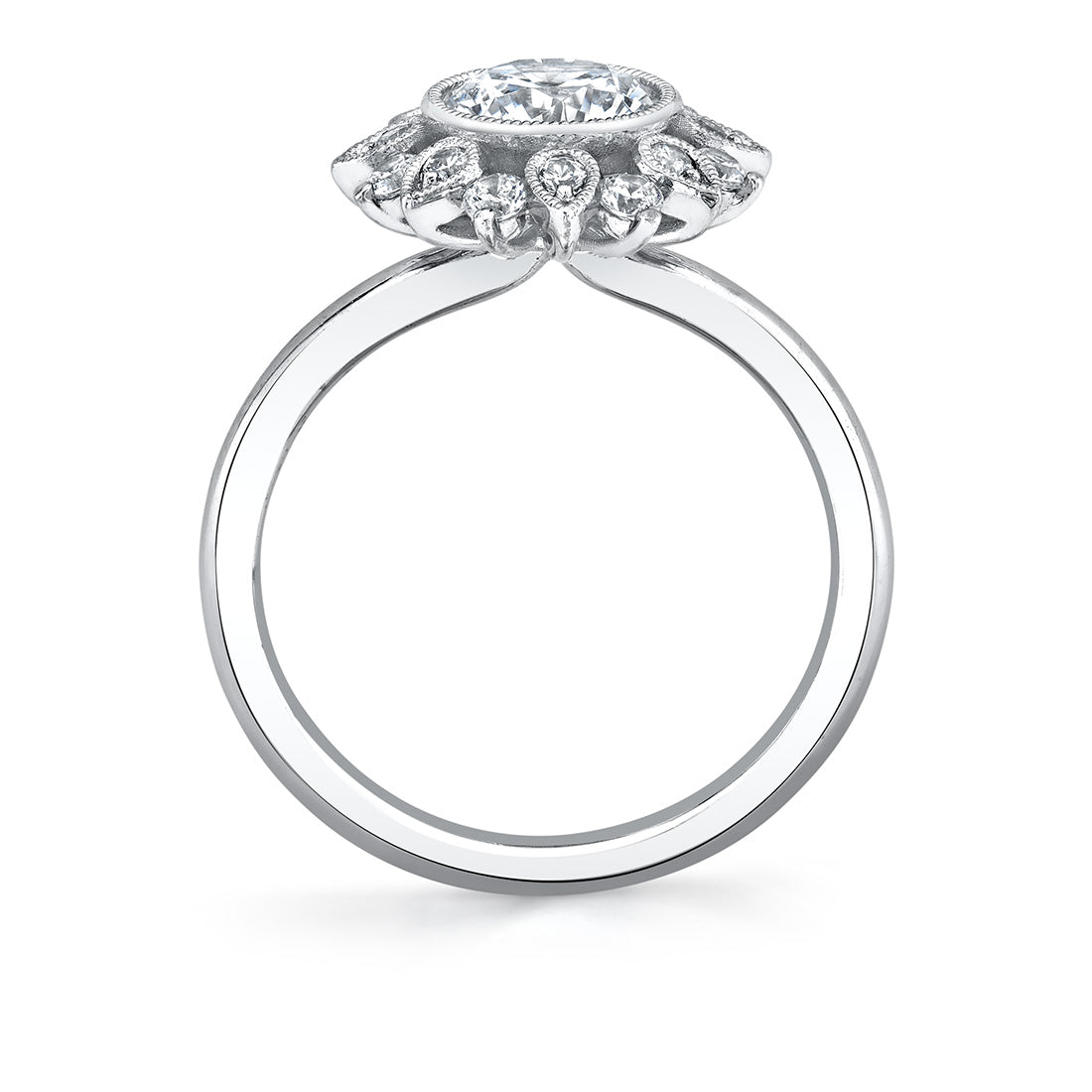 Round Cut Solitaire Floral Halo Engagement Ring - Carrie