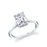 Emerald Cut Solitaire Engagement Ring with Hidden Halo - Carter
