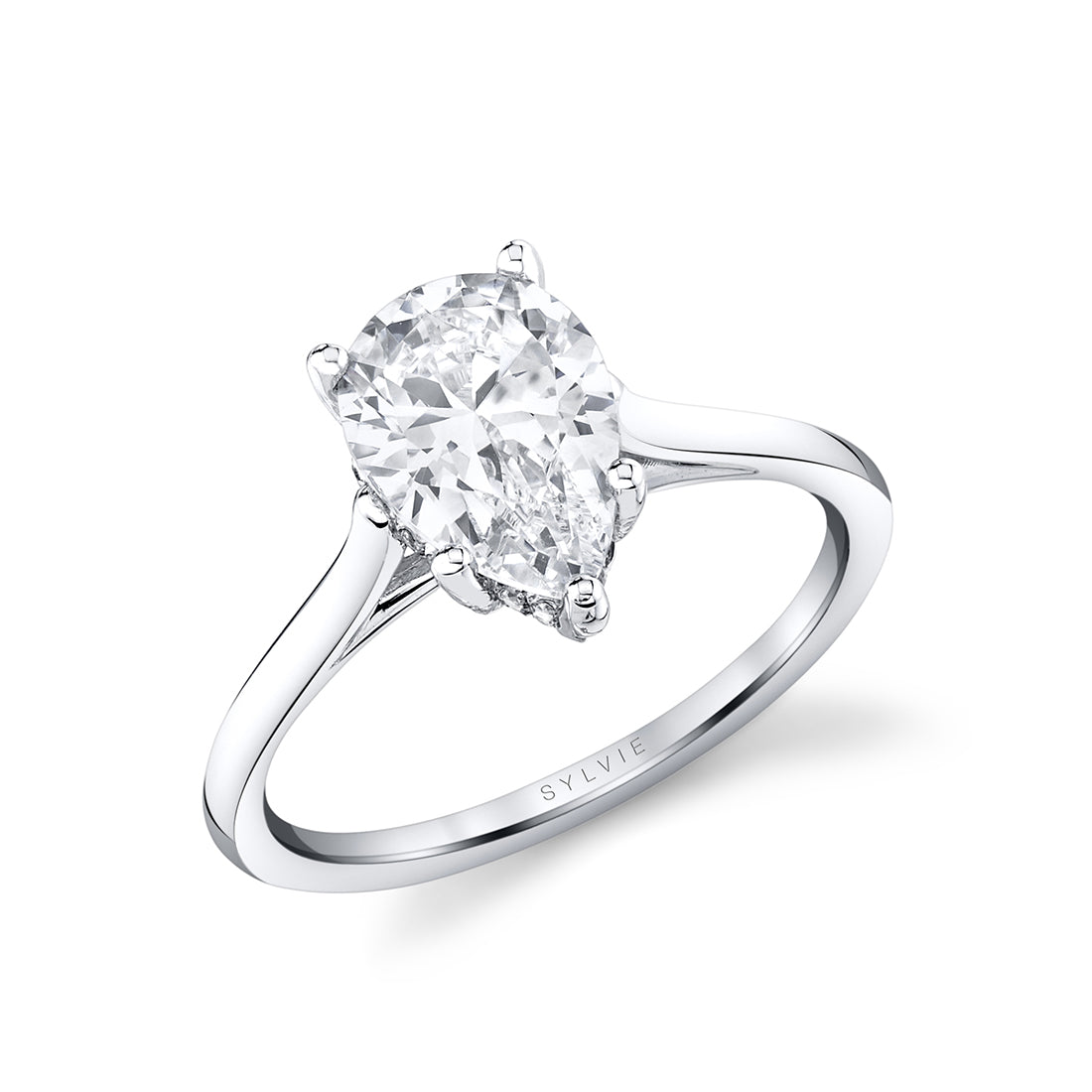 Pear Cut Solitaire Engagement Ring with Hidden Halo - Carter