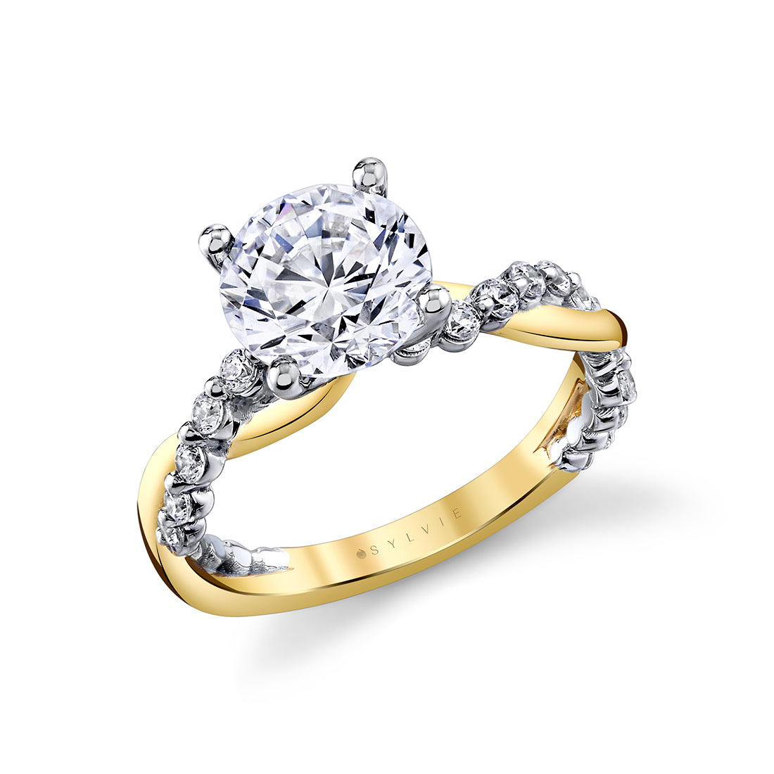 Heritage Round Cut Shared Prong Two Tone Spiral Engagement Ring - Ziva