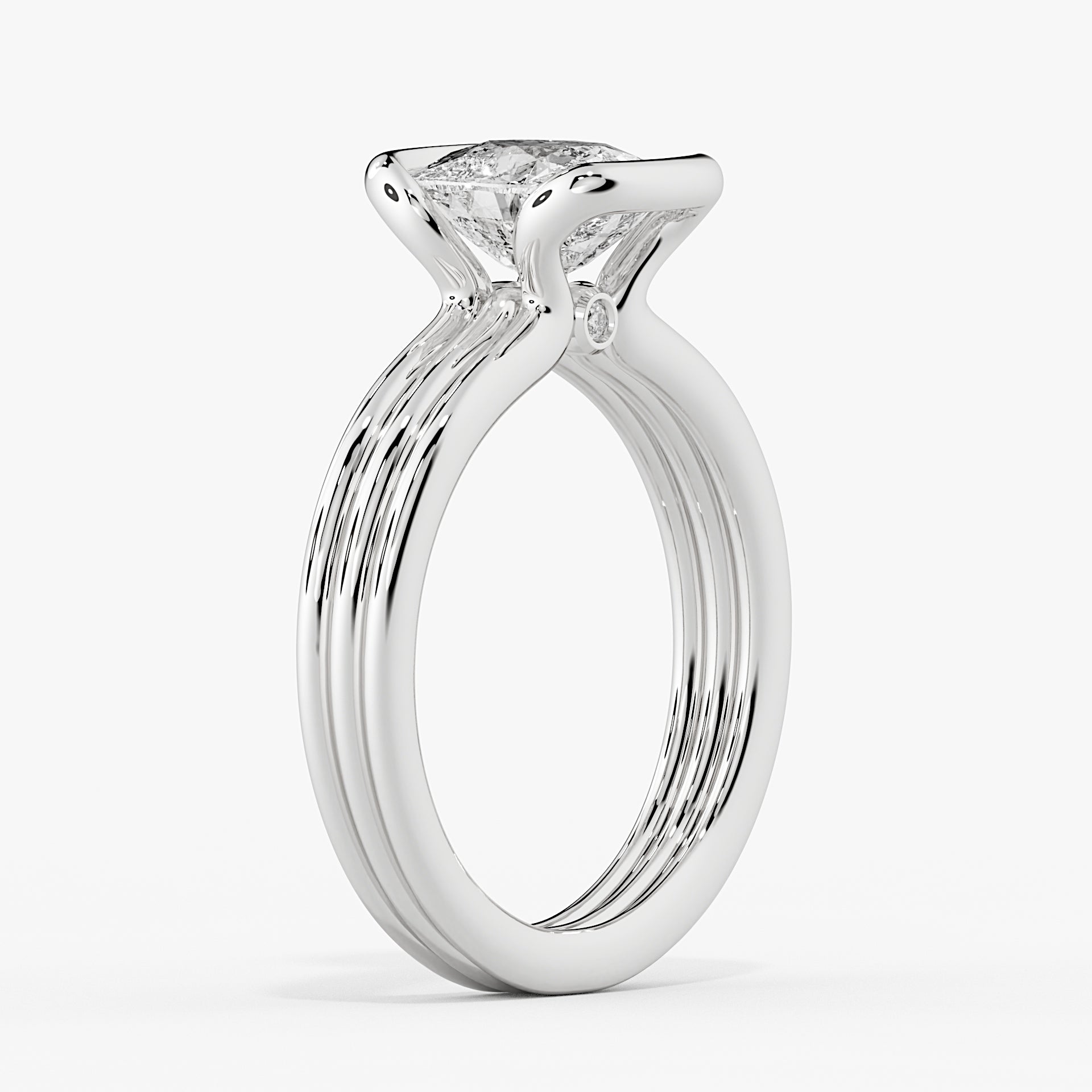 Shell Auranova Triple Band Half Bezel Solitaire Engagement Ring - Matilda