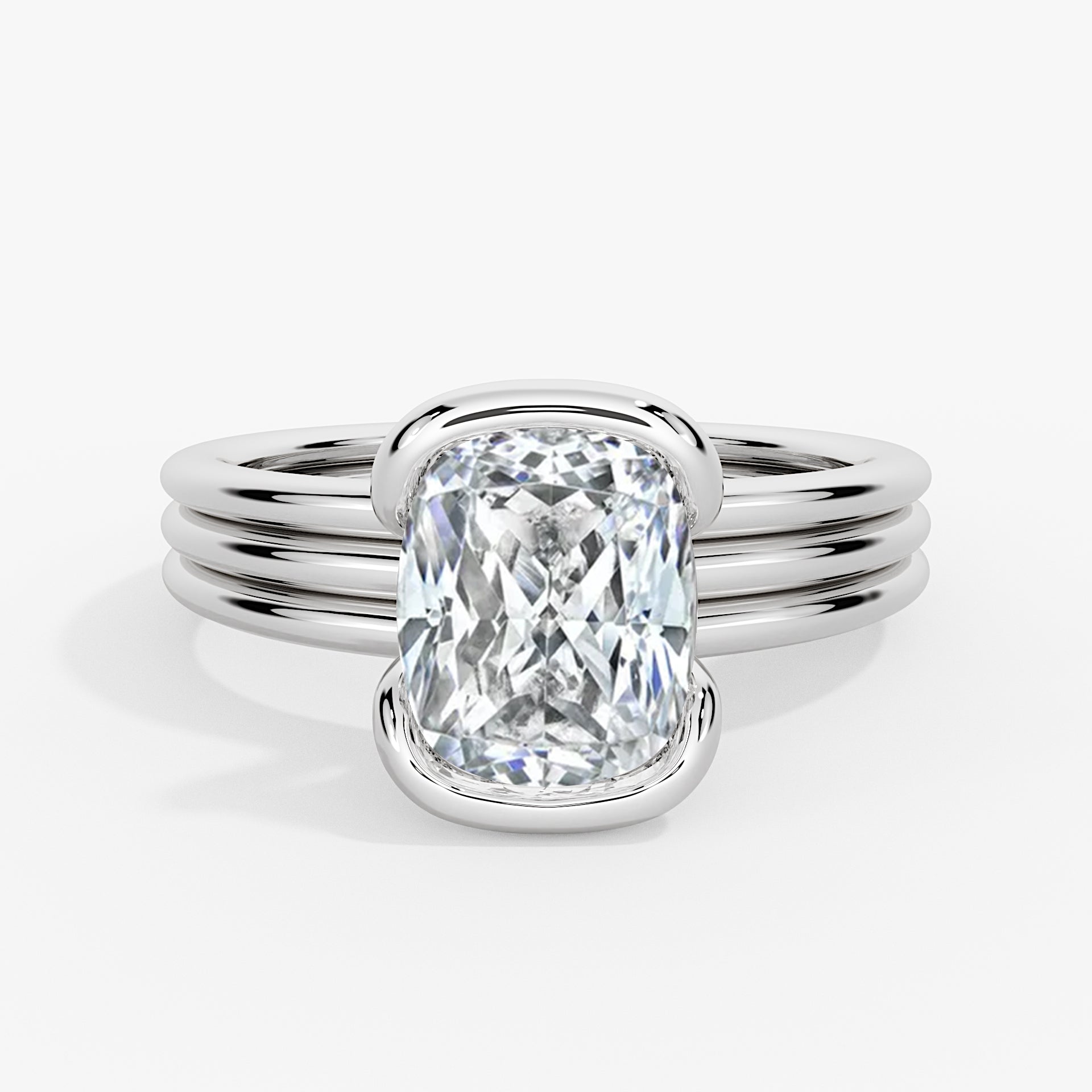 Shell Auranova Triple Band Half Bezel Solitaire Engagement Ring - Matilda