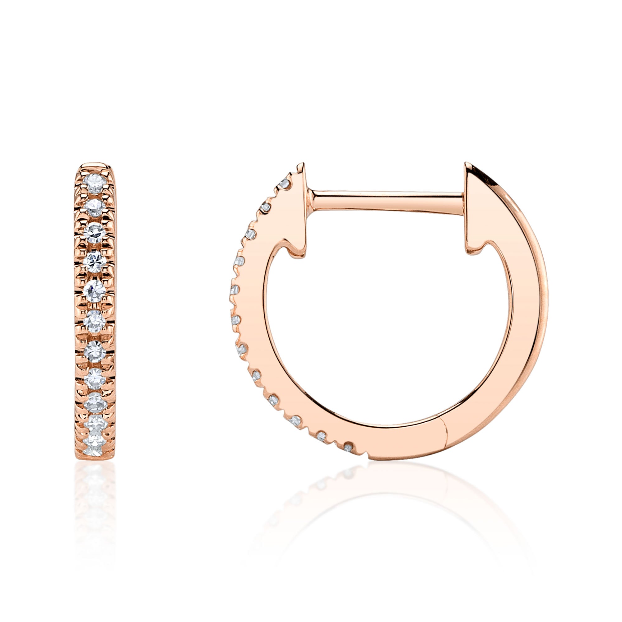 0.07CT 14K R/G DIAMOND HUGGIE EARRING