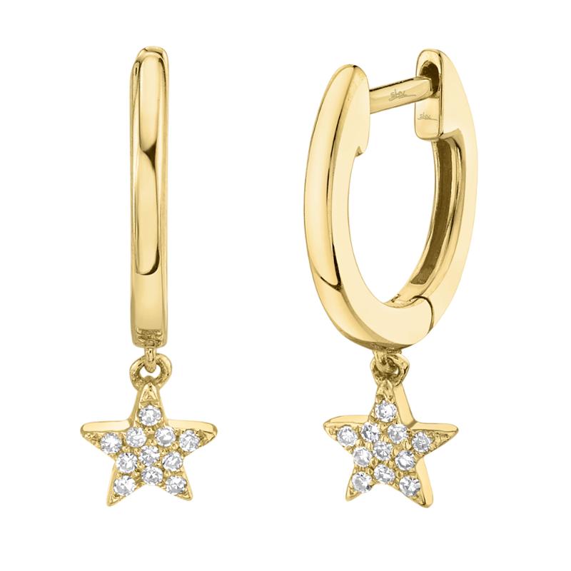 0.04CT 14K Y/G DIAMOND STAR HUGGIE EARRING