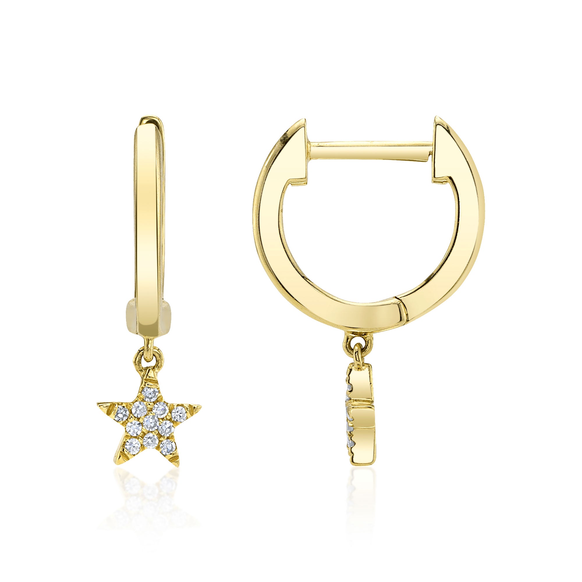0.04CT 14K Y/G DIAMOND STAR HUGGIE EARRING