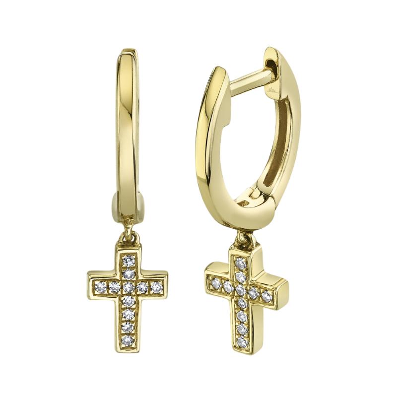 0.04CT 14K Y/G DIAMOND CROSS HUGGIE EARRING