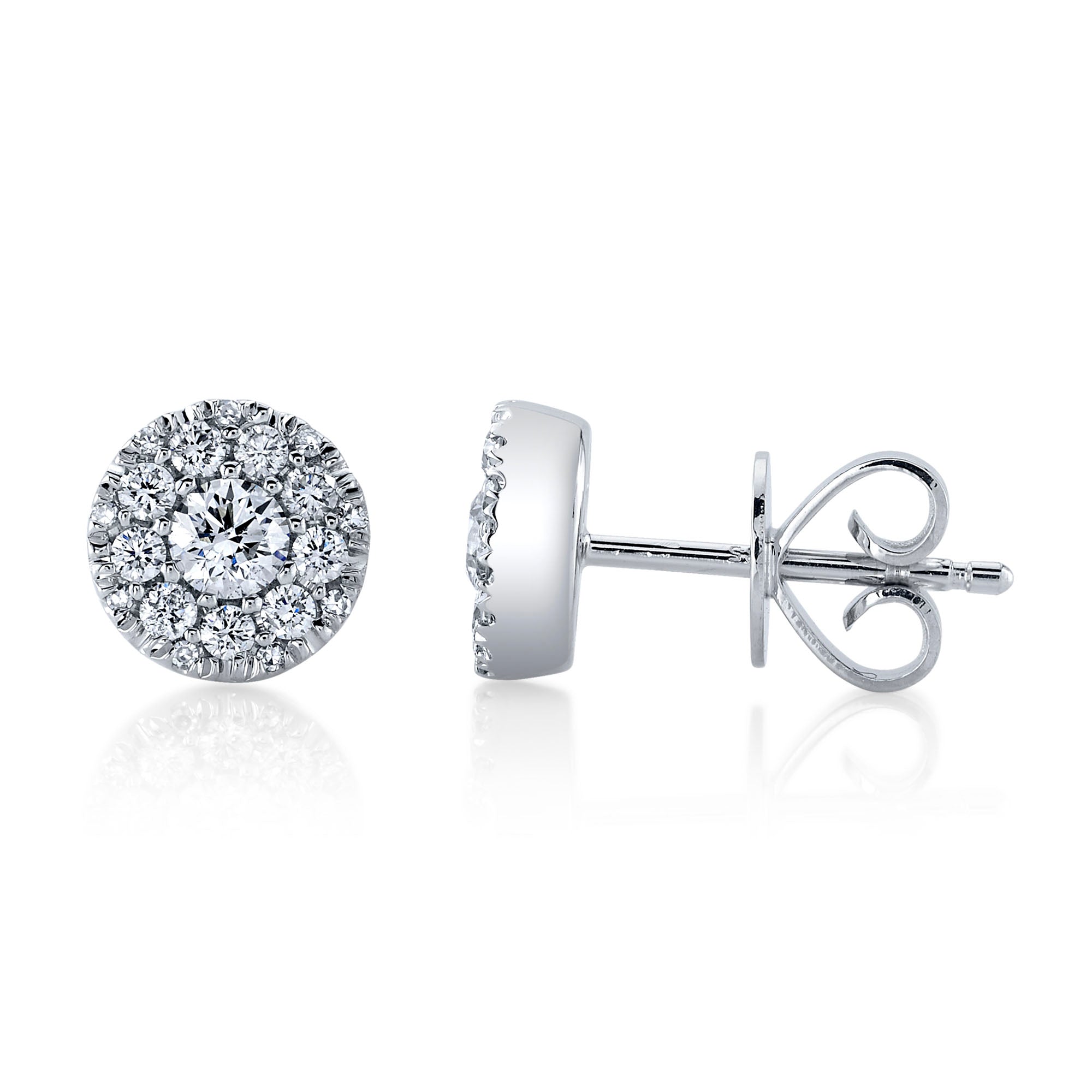 0.24CT-CTR(ROUND) 0.26CT-SIDE 14K W/G DIAMOND CLUSTER STUD EARRING