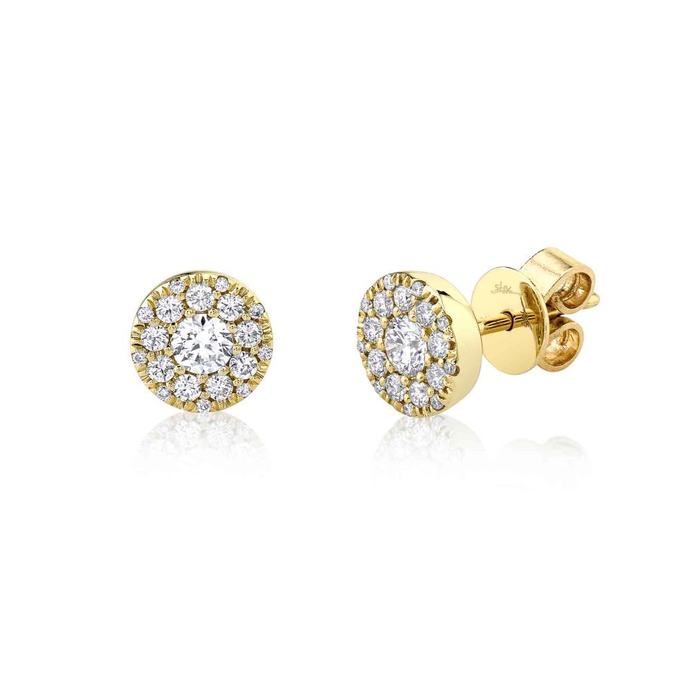 0.24CT-CTR(ROUND) 0.26CT-SIDE 14K Y/G DIAMOND CLUSTER STUD EARRING