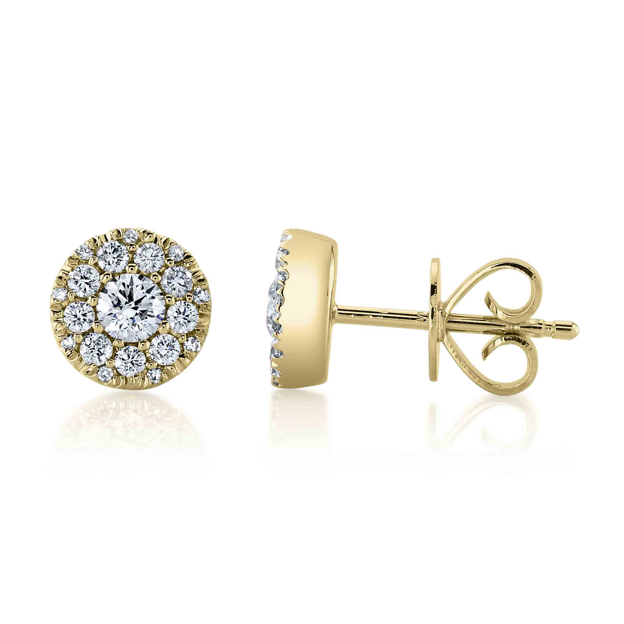 0.24CT-CTR(ROUND) 0.26CT-SIDE 14K Y/G DIAMOND CLUSTER STUD EARRING