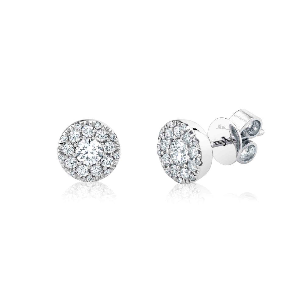 0.47CT-CTR(ROUND) 0.53CT-SIDE 14K W/G DIAMOND CLUSTER STUD EARRING