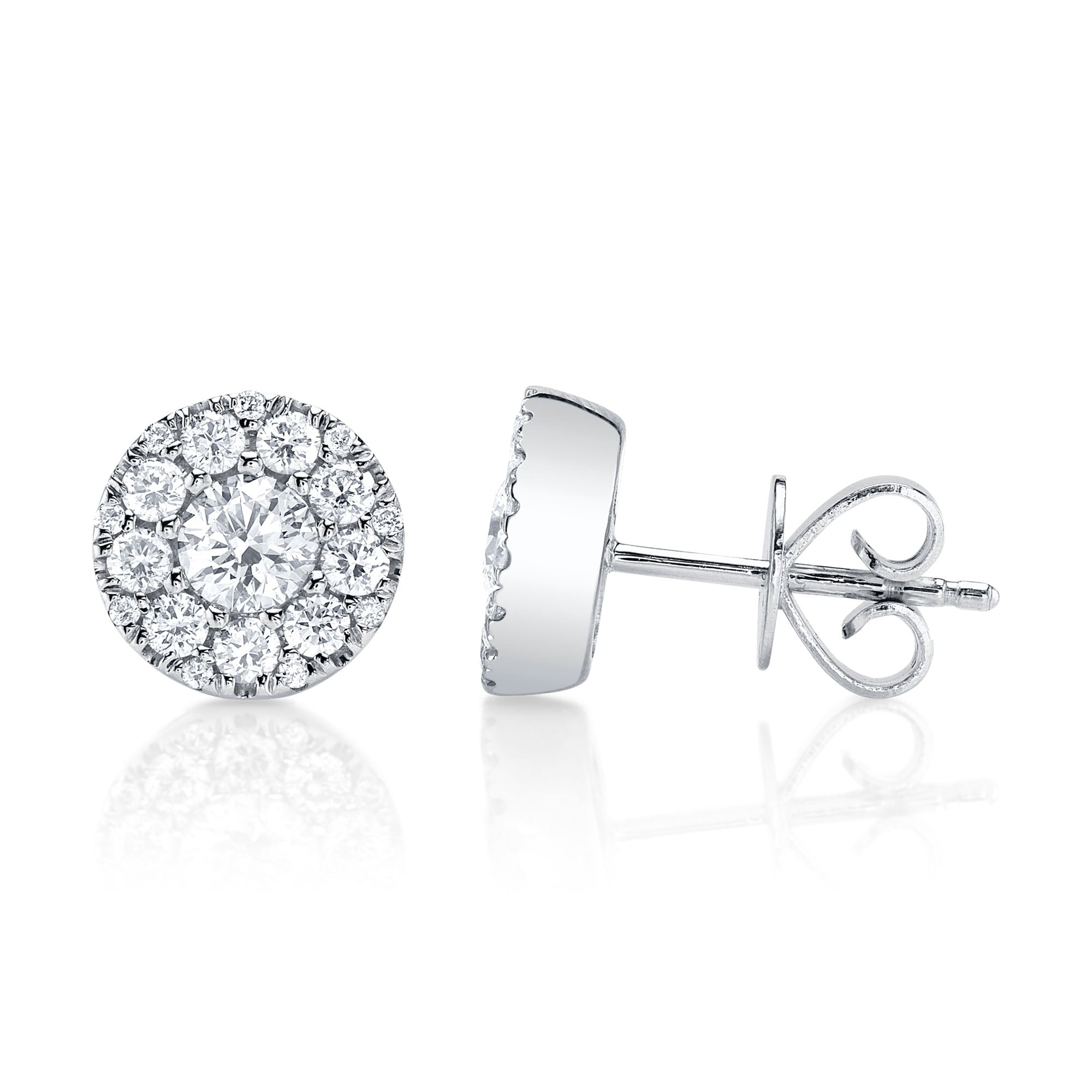 0.47CT-CTR(ROUND) 0.53CT-SIDE 14K W/G DIAMOND CLUSTER STUD EARRING