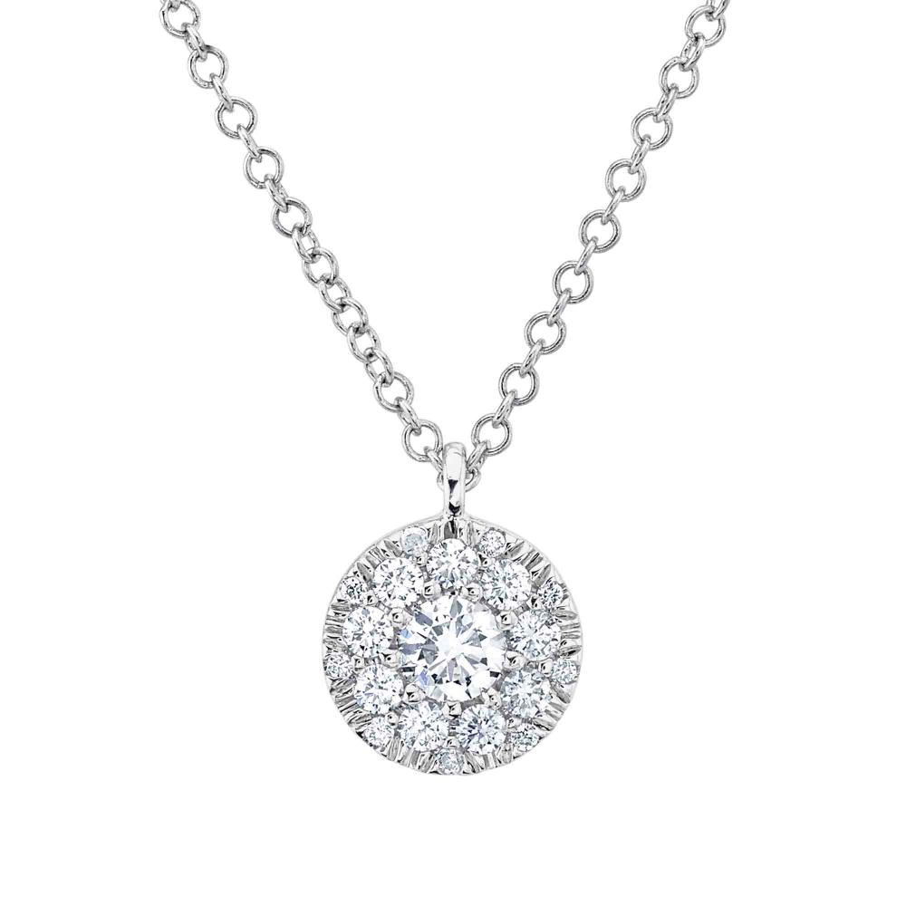 0.10CT-CTR(ROUND) 0.13CT-SIDE 14K W/G DIAMOND CLUSTER NECKLACE