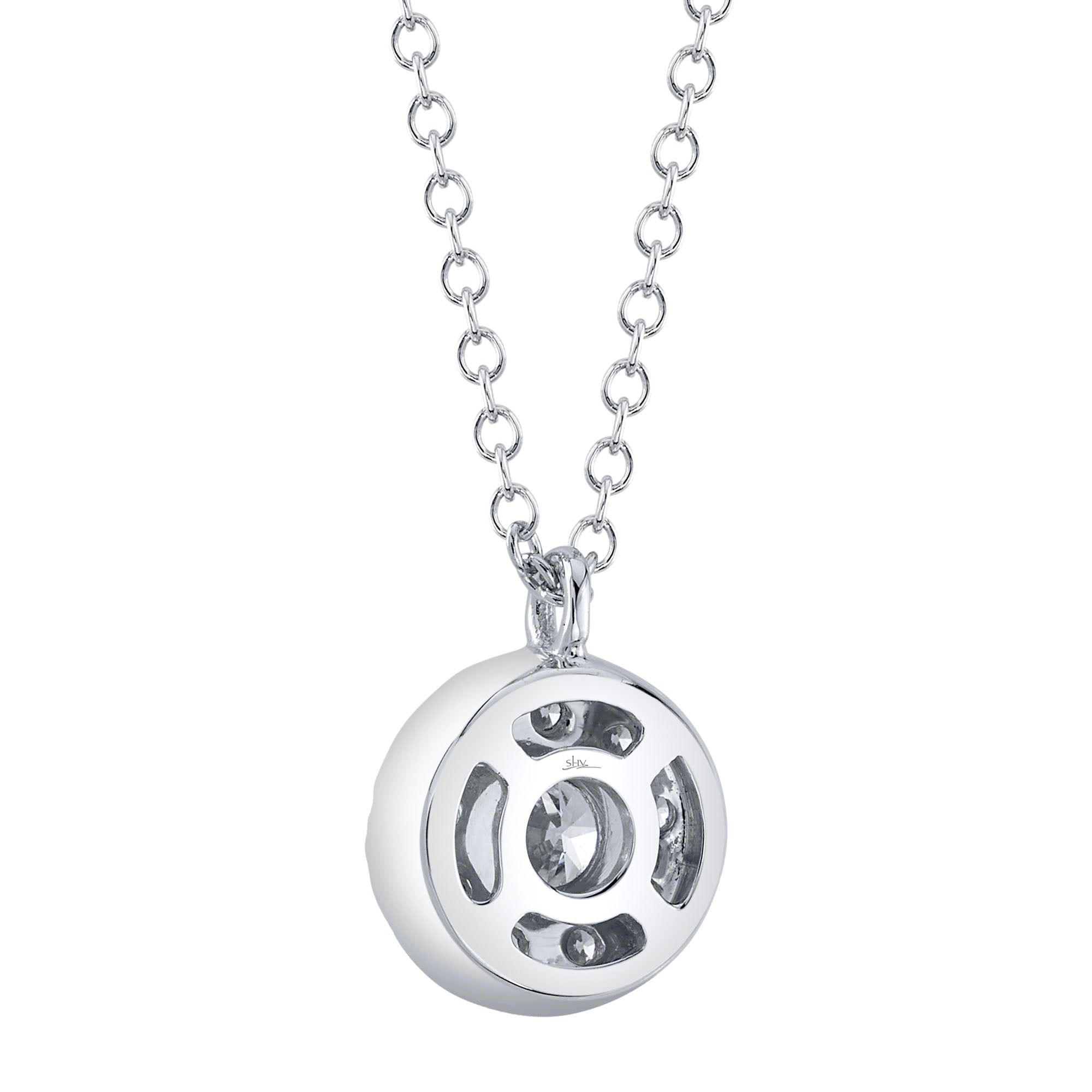 0.10CT-CTR(ROUND) 0.13CT-SIDE 14K W/G DIAMOND CLUSTER NECKLACE